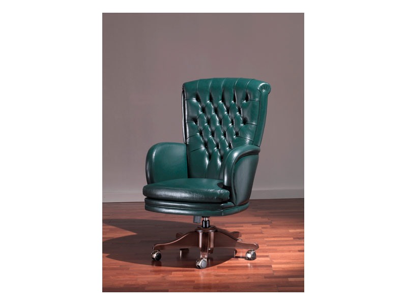 Praga Capitonnè, Chaise de style antique, cuir vert, pour le bureau de prestige