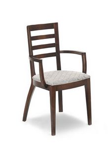 Ramona S-PL, Chaise moderne avec accoudoirs, en bois, assise rembourre