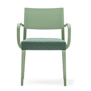 Sintesi 01523, Fauteuil en bois massif avec les bras, assise rembourre, pour les environnements de contrat et domestiques