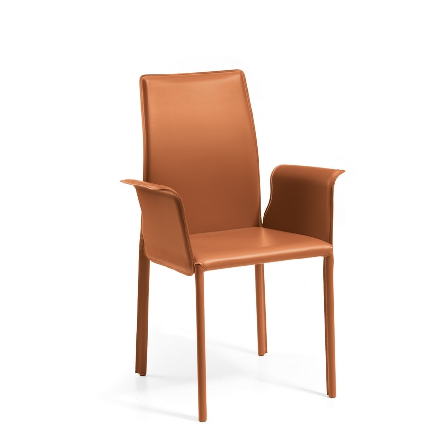 Agata with armrests, Chaise moderne rembourré avec du caoutchouc, revêtement en cuir