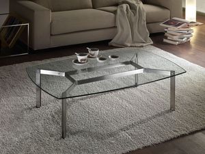 Haiti coffee table, Table basse rectangulaire en verre pour salles de sjour, coins arrondis