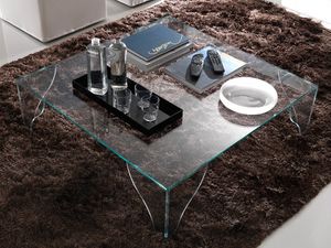T16 sipario, Table basse carrée faite entièrement de verre
