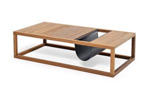 Tables basses Dorsoduro, Table basse en bois massif, avec porte-revues en cuir