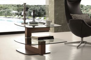 Art. 844 Tolomeo, Table basse moderne en verre et noyer, avec dessus pivotant