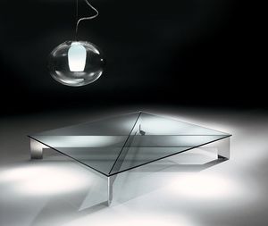 Bridge 1, Table basse en acier avec plateau en verre transparent