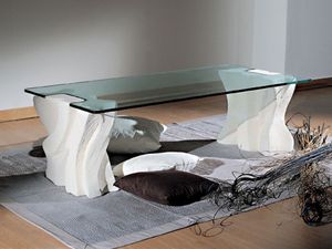 Contrasto Sagomato, Table basse élégante pour salles de séjour, pierre et verre