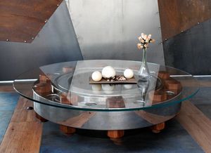 Flangia, Table basse avec plateau rond en verre