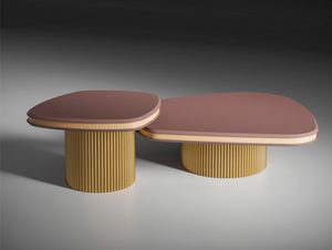 Micelio Art. EMC001 - EMC002, Tables basses � base cylindrique, plateau recouvert de cuir