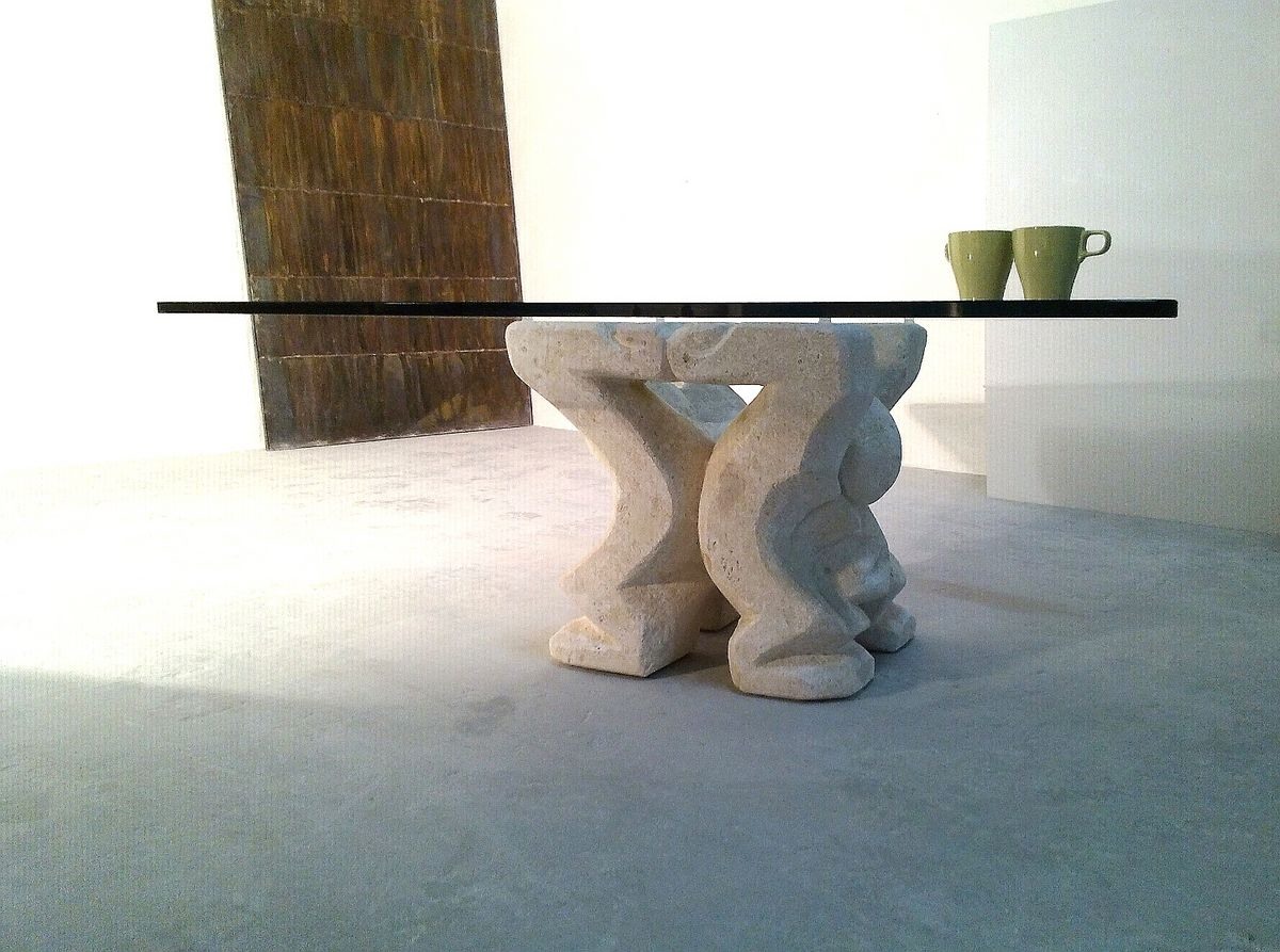 Omini table basse, Table basse pour la maison ou au bureau, avec le pilier en pierre