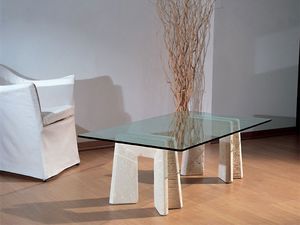 Riflesso, Table avec base en pierre pour la maison et le bureau