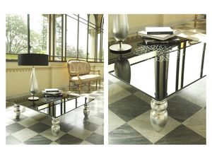 t113 decor, Table basse avec pieds en bois massif, plateau en verre