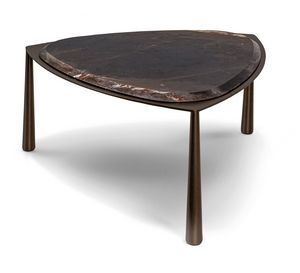 Table basse 2026-04, Table basse en m�tal bronz�, plateau en marbre