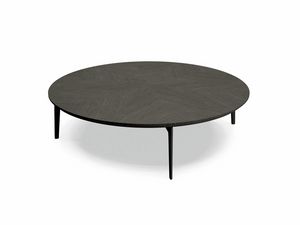 TL63C Circle petite table, Table basse circulaire en marqueterie de bois et métal