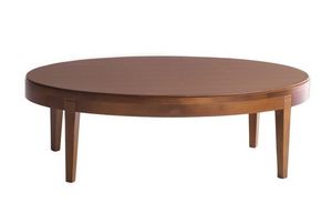Toffee 882, Table bas ovale avec structure en hêtre massif, placage haut de hêtre, pour les environnements dans un style moderne