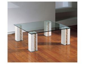 Tracce, Table avec 4 pieds en pierre, top en verre