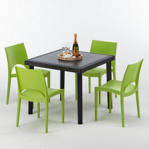 Meubles de jardin table et chaises rotin jardin - S7090SETA4, Table carre en rotin, pour bar extrieur