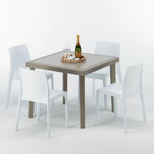 Mobilier de jardin table et chaises  S7090SETJ4, Table basse en poly rotin, robuste, fabriqu en Italie