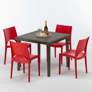 Table et chaises cuisine extrieure empilable  S7090SETMK4, Table basse en poly rotin, pour jardins, terrasses, htels