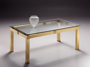 AMADEUS 3066, Table basse rectangulaire en laiton, plateau en verre