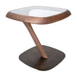 Avalon side square, Table basse design en bois, avec plateau en verre