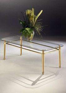 CARTESIO 266, Table basse en laiton, avec plateau rectangulaire en verre