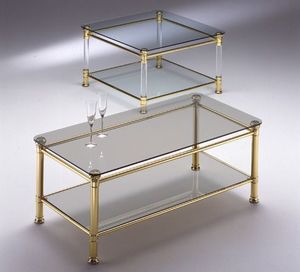 IONICA 664, Brass table basse, en verre transparent, pour le salon