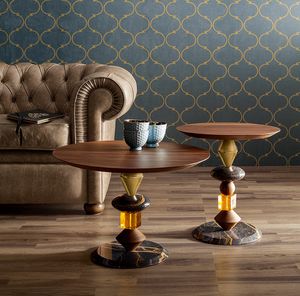PANDORA, Petite table en marbre, bois et verre