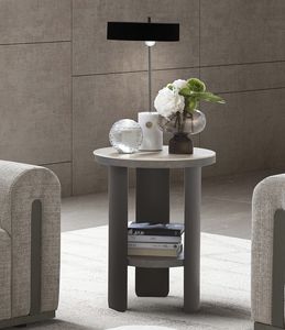 PERLA table d'appoint, Table d'appoint avec plateau rond en c�ramique Travertino