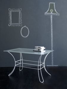 Table basse rectangulaire Fiocco, Table basse faite de tubes de fer, verre dpoli