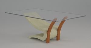 Tanatos, Table basse avec pitement en pierre et bois