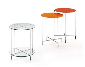 Twin, Ensemble de tables basses avec plateau en verre et structure en acier inoxydable