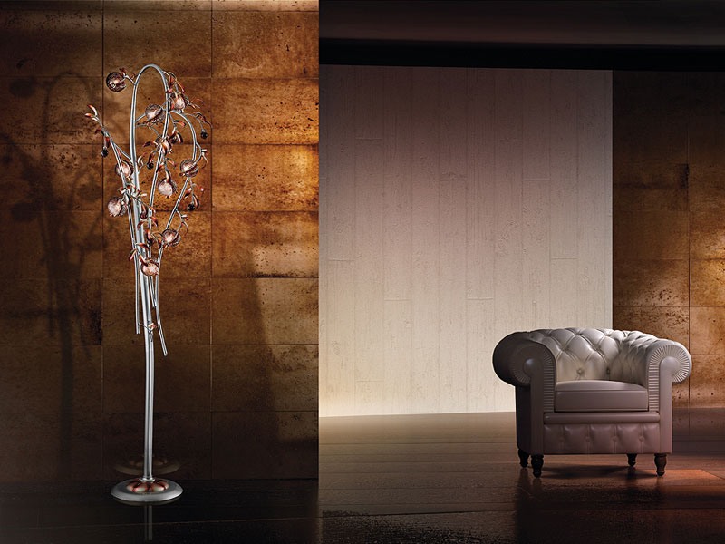 Ametista floor lamp, Lampadaire moderne avec verre soufflé diffuseurs craquelés