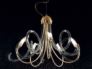 Chic chandelier, Lustre à armature métallique, spirale en verre de Murano