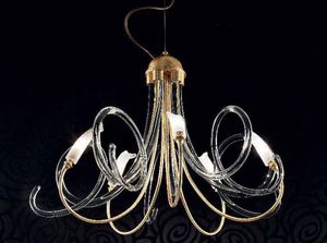 Chic chandelier, Lustre  armature mtallique, spirale en verre de Murano