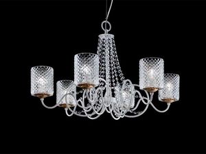 Class chandelier, Lustre avec abat-jour en organza et pendentifs Sw