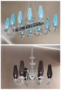 Karma chandelier, Lustre en métal chromé et cadre en laiton