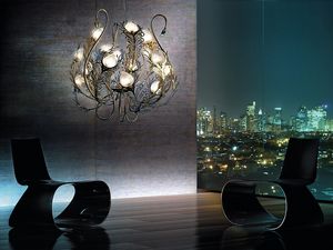 Musa chandelier, Lustre en métal, des diffuseurs en verre de Murano