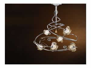 Rose ceiling lamp, Lustre moderne avec 6 lumi�res et pendentif de verre centrale