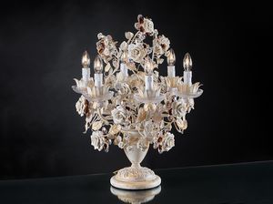 Art. 1456/LG6, Lampe de table avec roses en céramique Capodimonte
