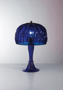 Medusa Mt129-053, Lampe de table en forme de mduse, en verre bleu