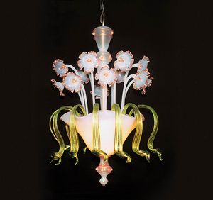 Art. VO 69/S/6, Lampe à suspension avec décorations florales en verre
