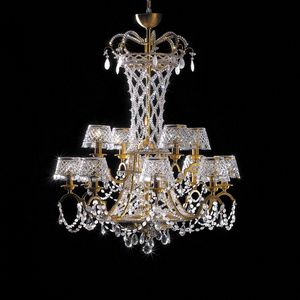 George V CH-12 PG, Lampe  suspension en laiton et cristal taill  la main