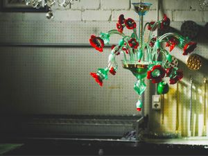 PAPAVERI, Lustre � fleurs en p�te de verre color�e