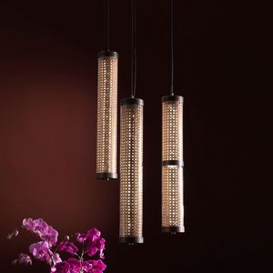 Vienna CH-led BR, Lampe  suspension avec diffuseur en verre et paille de Vienne