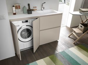 Lime Wash comp.05, Armoire compacte pour lessive, avec compartiment machine  laver