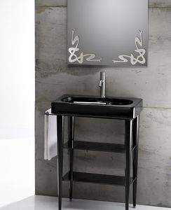 FUSION 65 DELUXE BASIN, Lavabo en cramique avec console en mtal et en verre