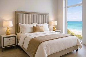 Art. 4003, Lit contemporain, en bois et t�te de lit rembourr�e