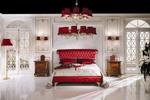 1060, Lit double avec tte de lit rembourre, bois massif sculpt, pour les chambres de style