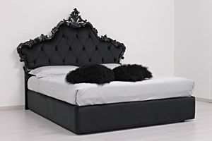 Luana Storage, Lit double avec tête de lit rembourrée, style classique