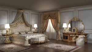 Art. 2012 Chambre, Classique lit, tte de lit en bois sculpt et dor, rembourrage capitonn